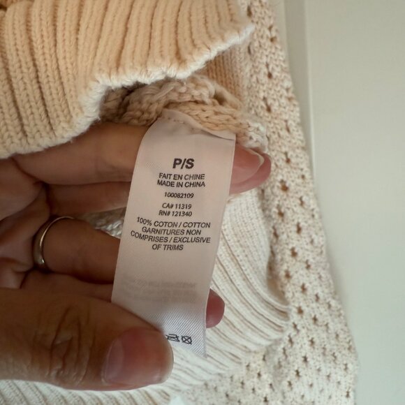 Dynamite P/S Open-Knit V-Neck Cropped Sweater Beige 100% Cotton Long Sleeve - Picture 5 of 9